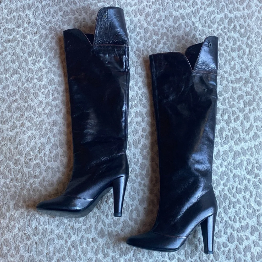 NWOB Claudia Ciuti Italian-Made Over-the-Knee Black Leather Heeled Boots, size 7